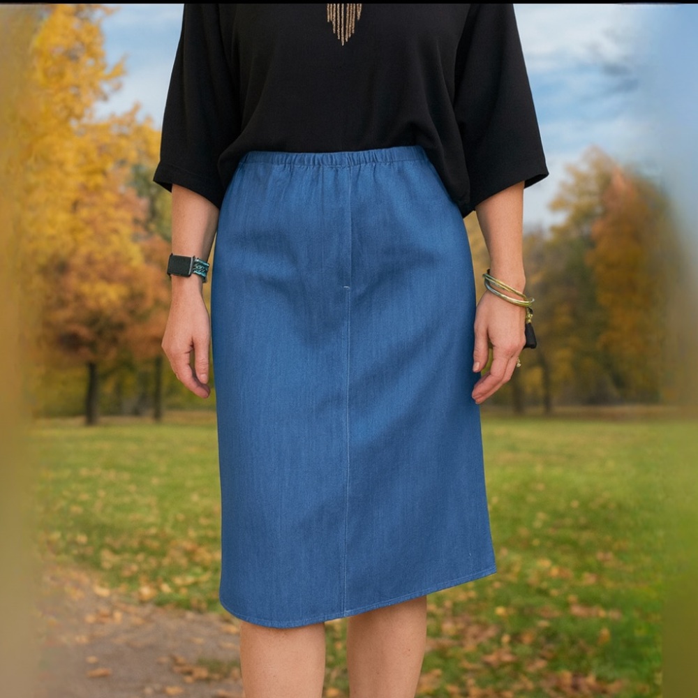 Vintage 1970’s Thin Blue Denim Mid Bell A Line Boho Retro Hippie Skirt Size 8